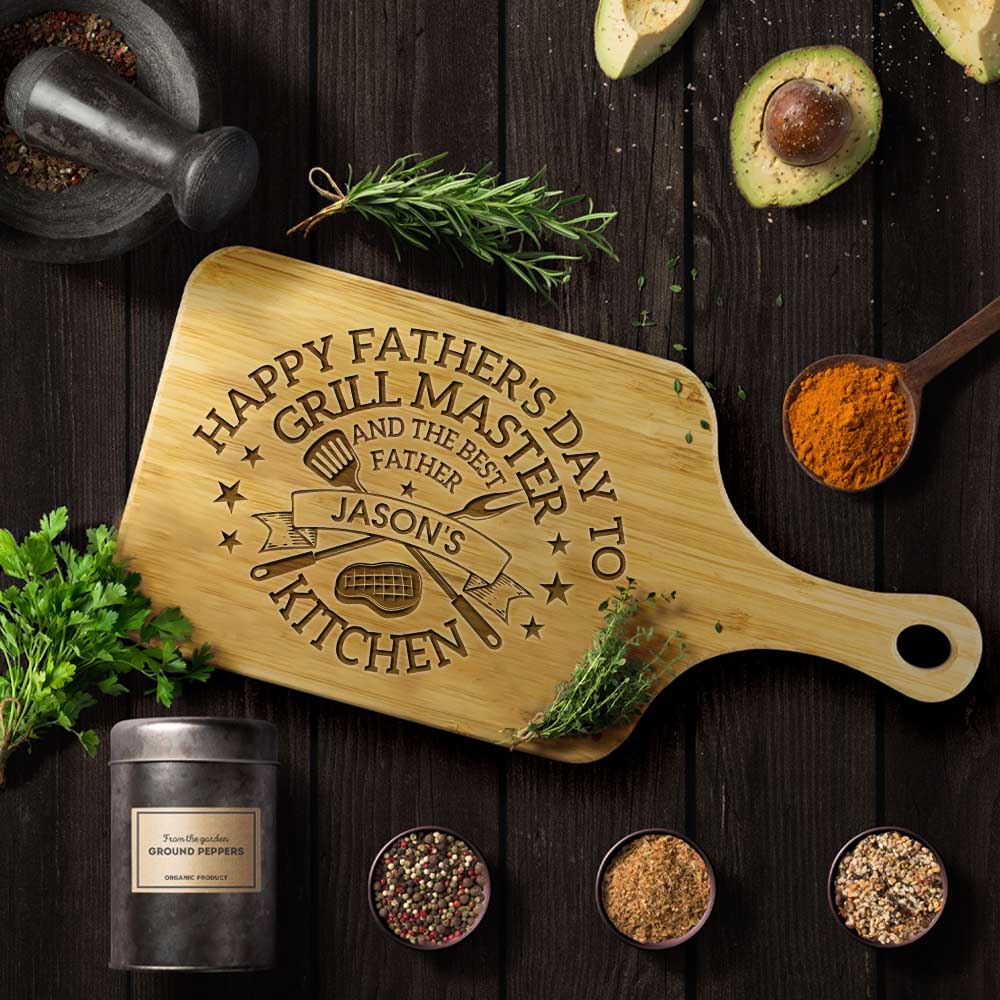 Grill Master - Personalized Wood Cutting Board With Handle