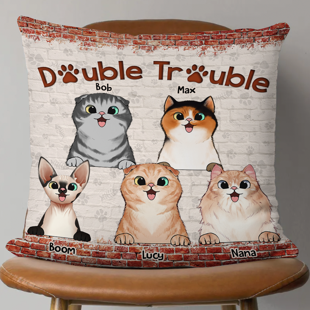 Personalized Double Trouble Dog Cat Pillow, Gift For Pet Lovers