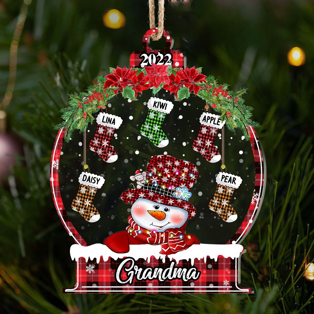 Personalized Snowman Grandma Grandkids Stockings Printed Acrylic Ornament, Gift For Grandma Nana Mommy Aunt