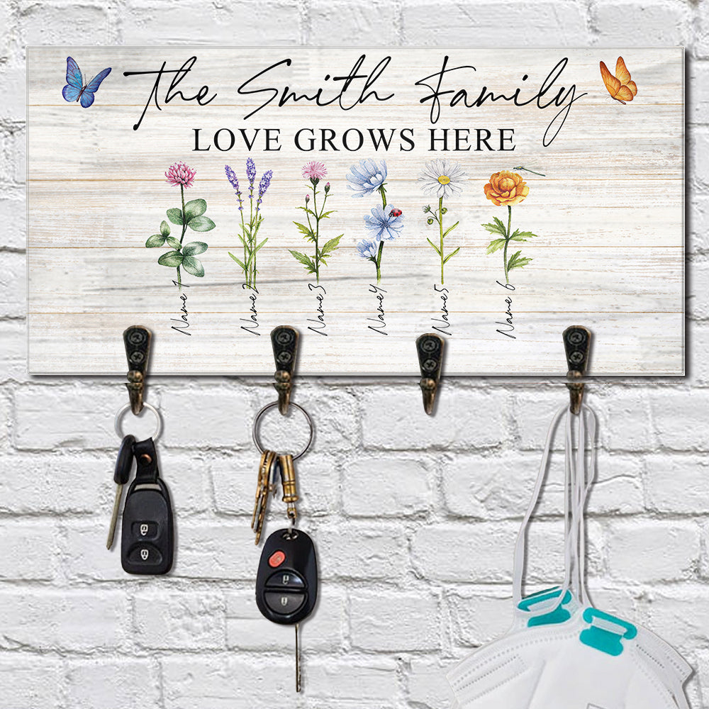 Love Grows Here Personalized Key Hanger, Key Holder