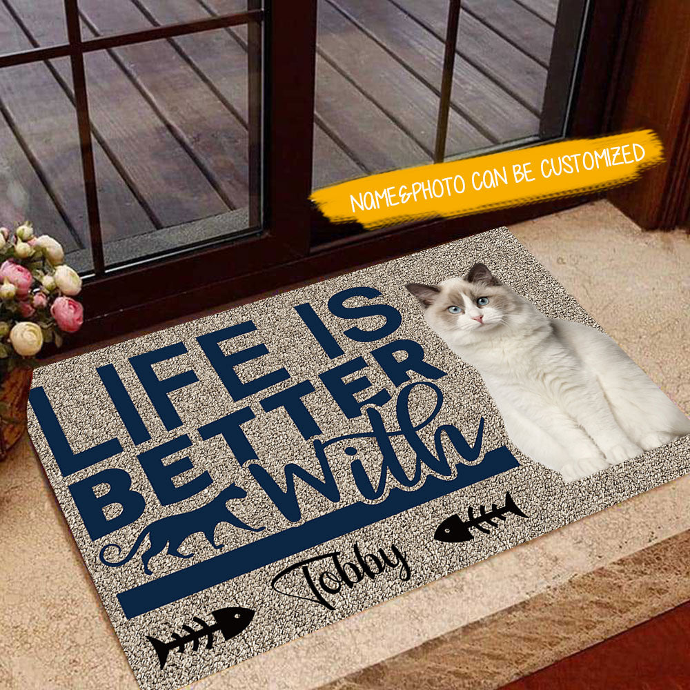 Life Is Better With Cats Upload Photo Doormat, Gifts For Cat Lovers - Jonxifon