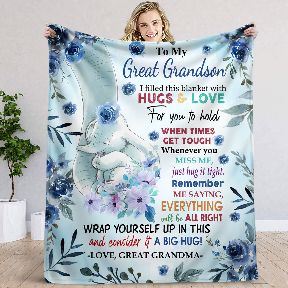 I Filled This Blanket With Hugs & Love Fleece Blanket, Gift for Great Grandchildren