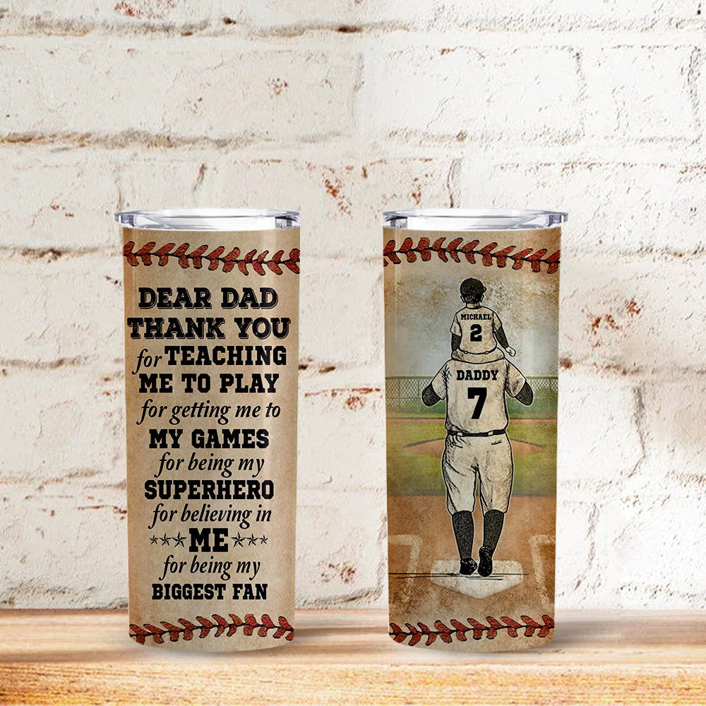 Personalized Baseball Dad And Child Thank You Dad - Personalized Skinny Tumbler, Gift for Dad, Father's day