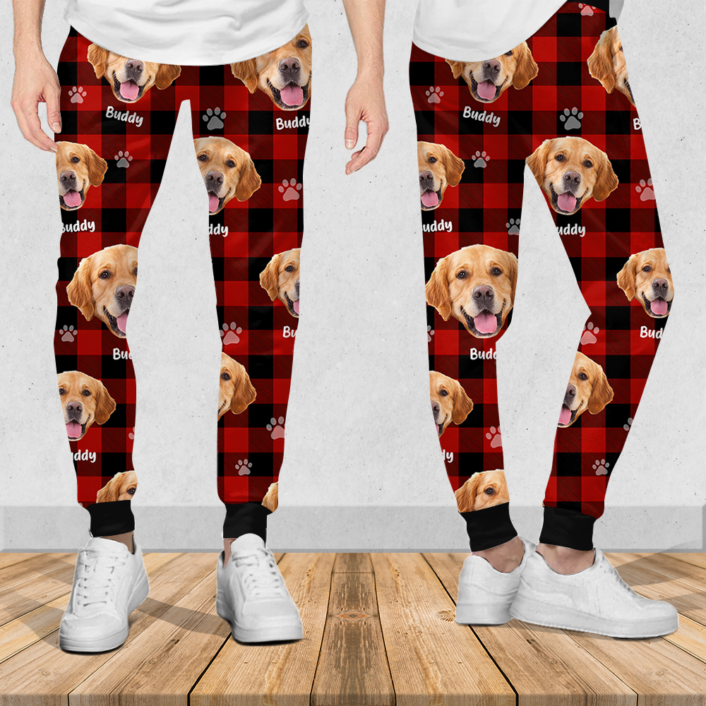 Pet Photo With Name Multicolor Buffalo Plaid Sweatpants, Custom Gift For Men and Women Dung- Yen