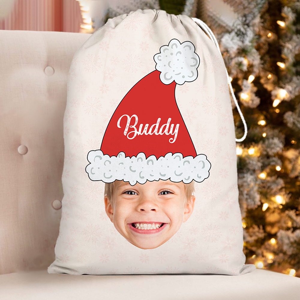 Custom Santa Hat With Name Photo Christmas Bag, Christmas Gift