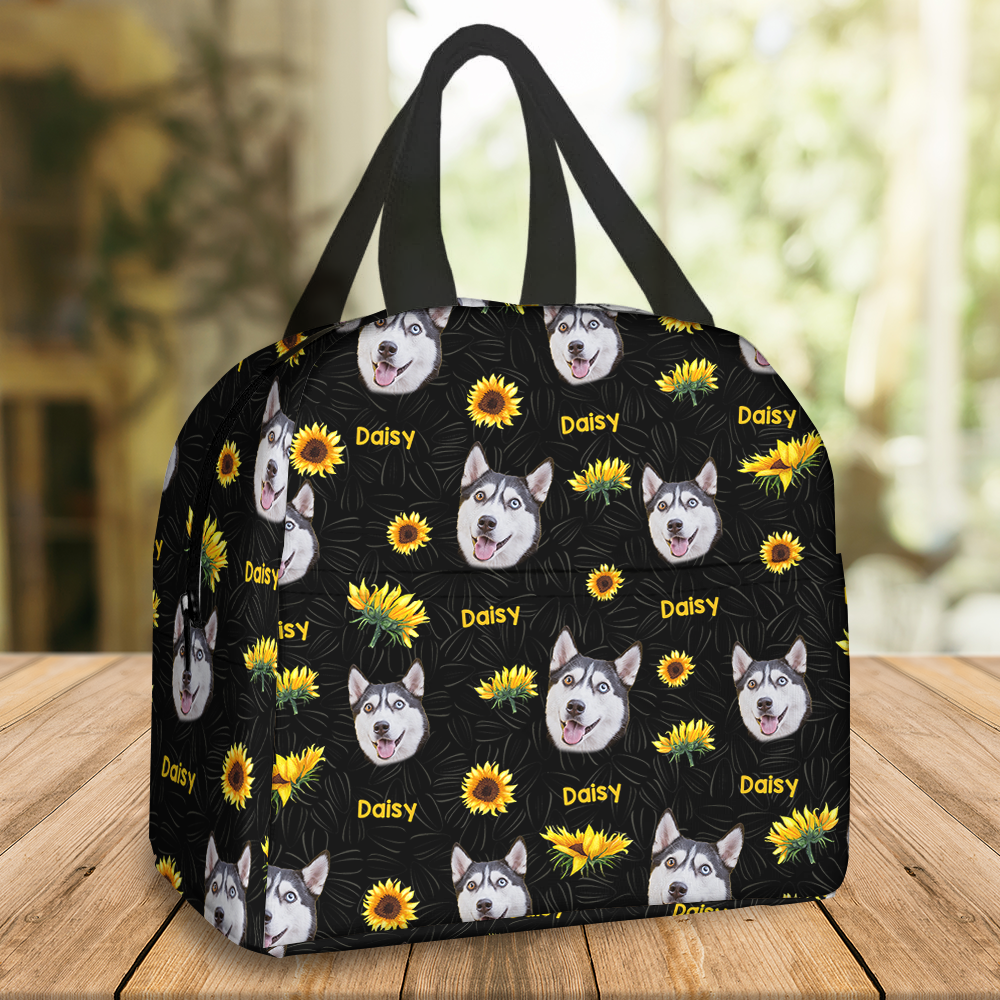 Personalized Sunflower Upload Face Dog Cat Lunch Bag, Gift For Pet Lovers AI