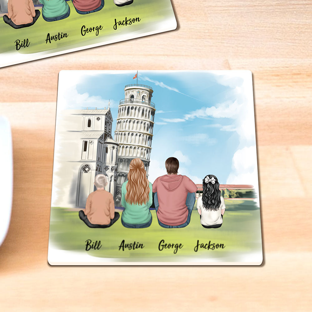 Personalized Family Square Stone Coasters Gifts For The Whole Family -Statue of liberty & Eiffel Tower - Jonxifon