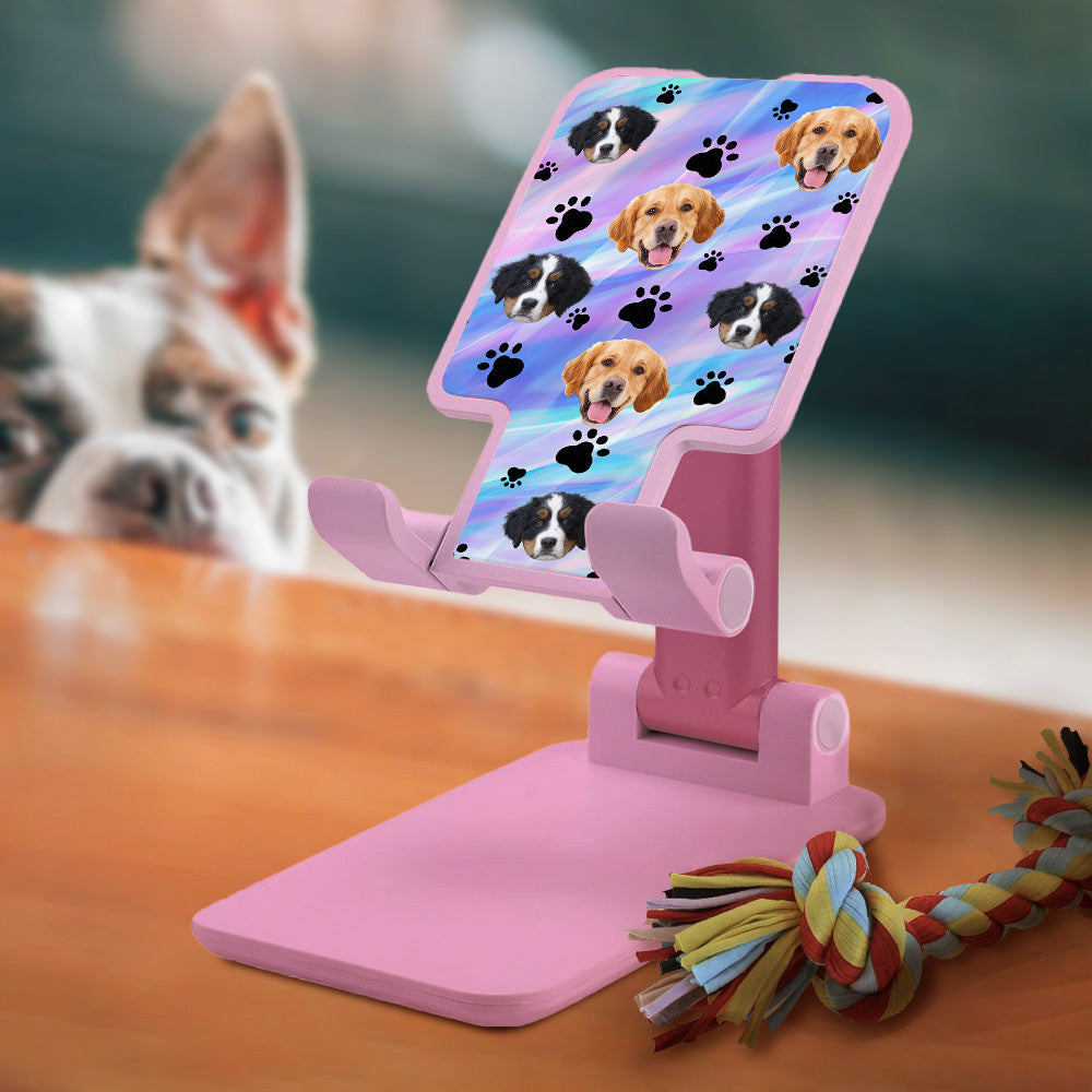 Custom Hologram Tie Dye Dog Cat Photo Foldable Phone/Ipad Stand For Desk, Pet Lover Gift