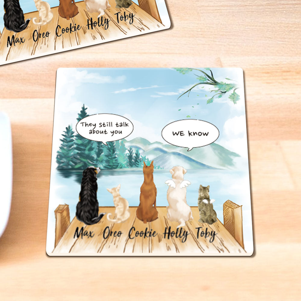 Personalized Pet Memorial Square Stone Coasters-Dog Cat Loss Gifts-Pet Bereavement Gift-DOG & CAT-Lake - Jonxifon