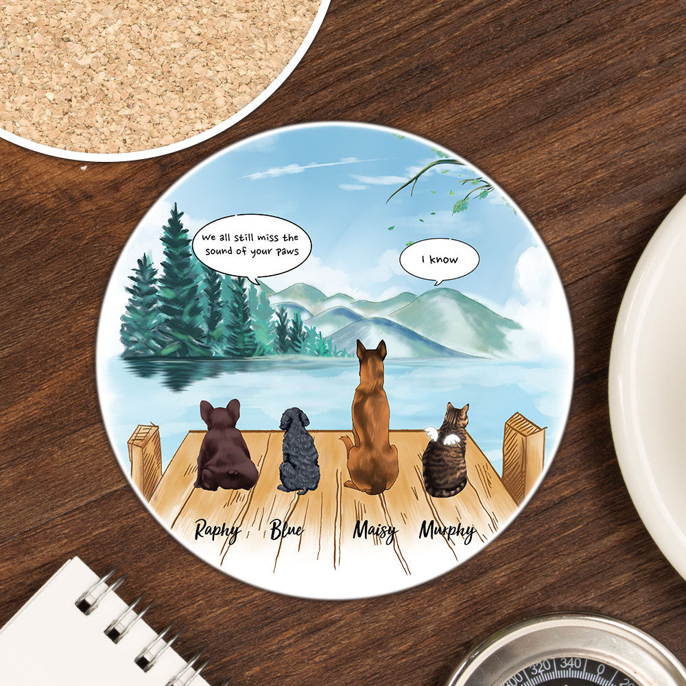 Personalized Pet Memorial Circle Stone Coasters-Dog Cat Loss Gifts-Pet Bereavement Gift-DOG & CAT-Lake - Jonxifon