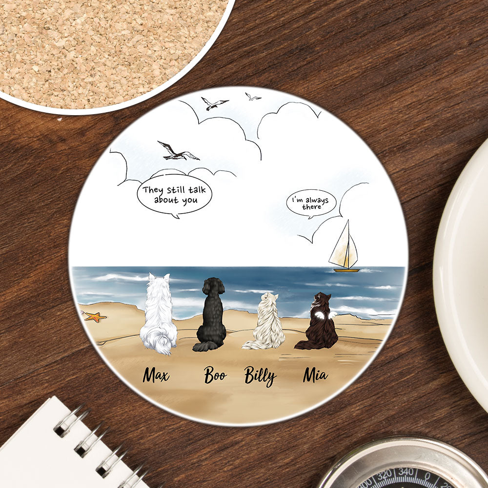 Personalized Pet Memorial Circle Stone Coasters-Dog Cat Loss Gifts-Pet Bereavement Gift-DOG & CAT-Beach - Jonxifon