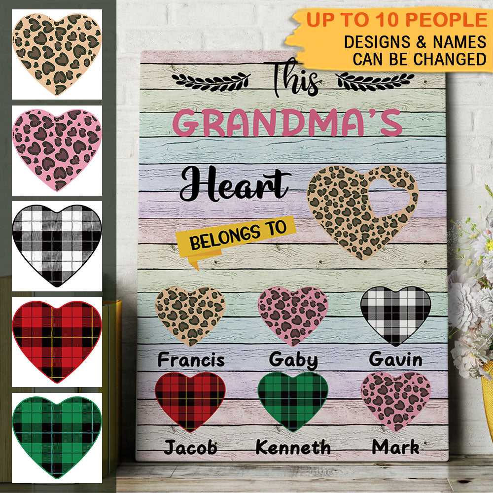 This Grandma's Heart Belongs To Personalized Canvas, Family Gift For Grandma - Jonxifon