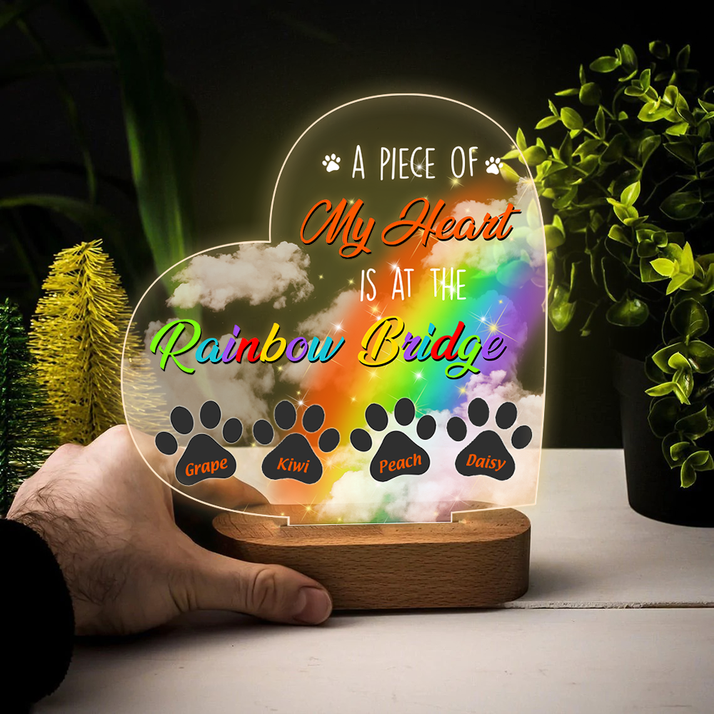 Custom A Piece Of My Heart Dog Cat Lamp With Wooden Oval Stand, Memorial Gift