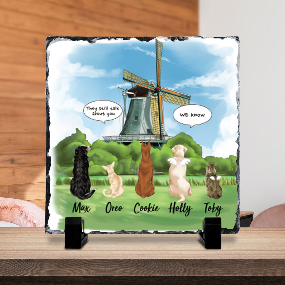 They still talk about you conversation, Pet Memorial Windmill Slate Photo, Dog Cat Loss Gifts - Jonxifon