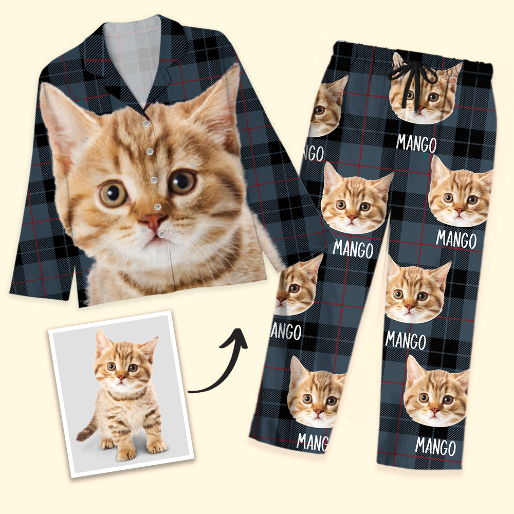 Personalized Custom Face Dog Cat Winter Pattern Pajamas Set, Funny Gift For Pet Lovers YHN-THUY