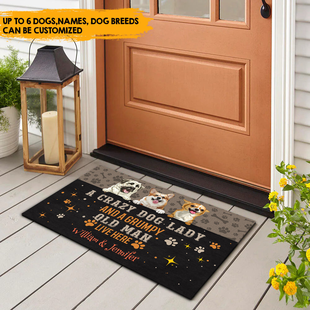 Crazy Dog Lady And An Grumpy Old Man - Personalized Family Doormat, Dog Lovers Gift