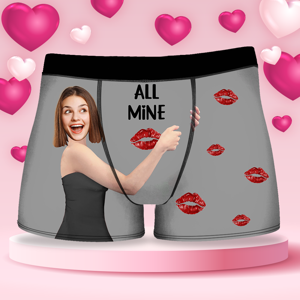 Custom All Mine Face Photo Men's Boxer Briefs, Gift For Him