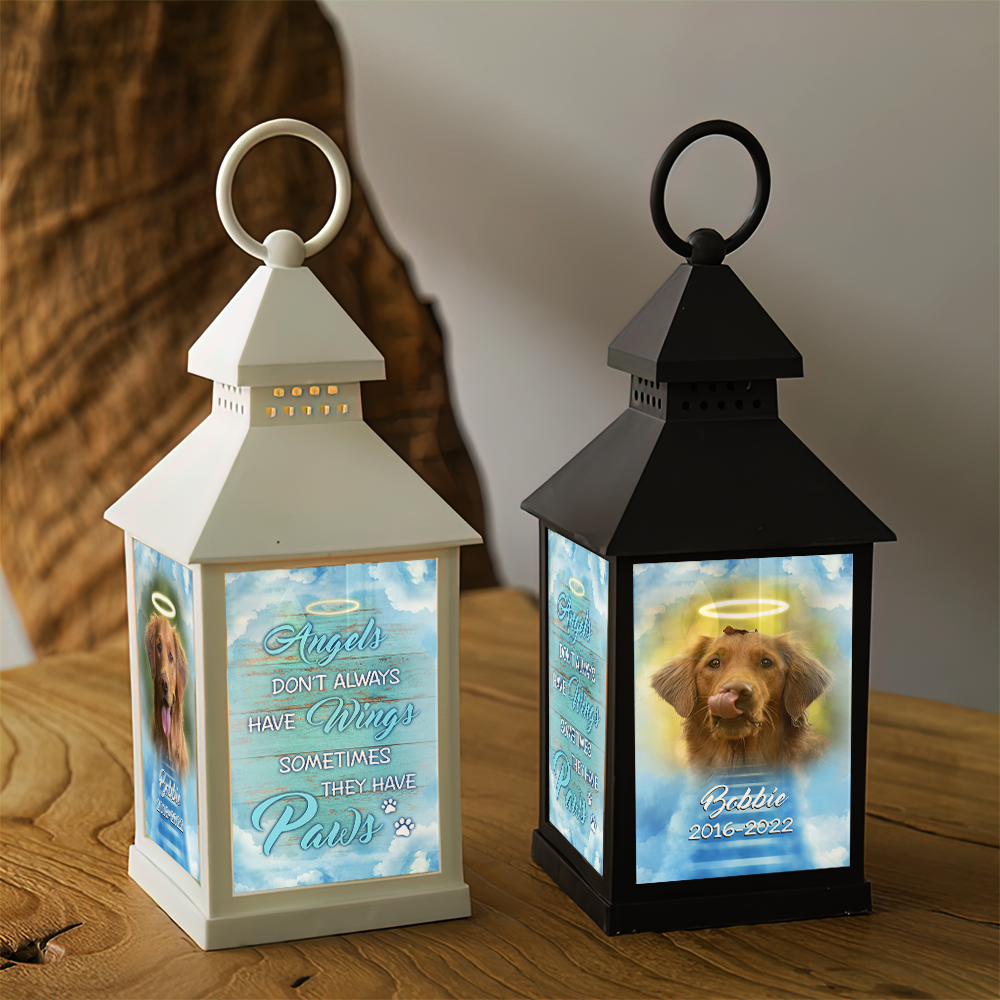 Personalized Angels Sometimes Have Paws Dog Memorial Lantern, Sympathy Gift For Dog Lovers