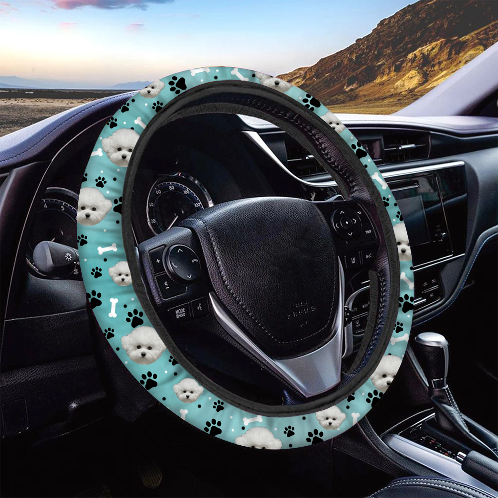 Custom Face With Paws Dog Cat Car Steering Wheel Cover, Pet Lover Gift