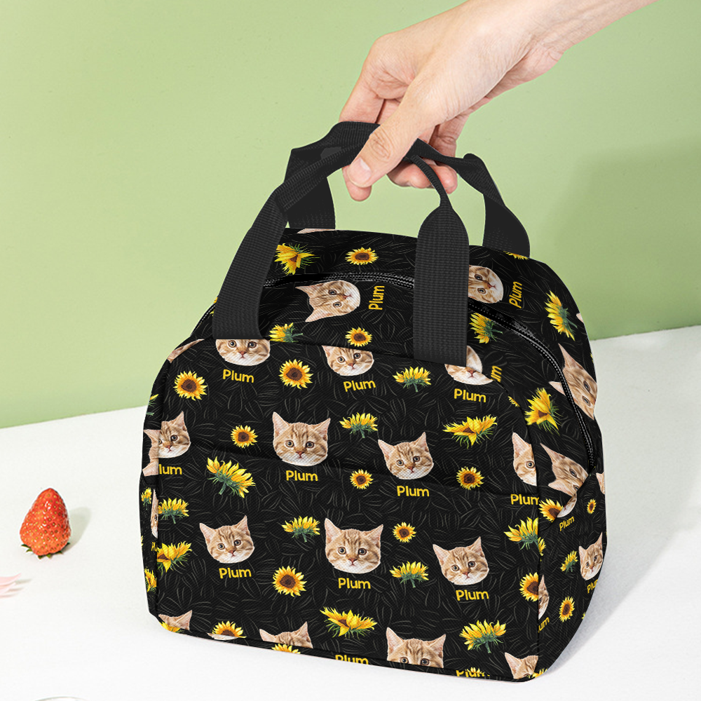 Personalized Sunflower Upload Face Dog Cat Lunch Bag, Gift For Pet Lovers AI