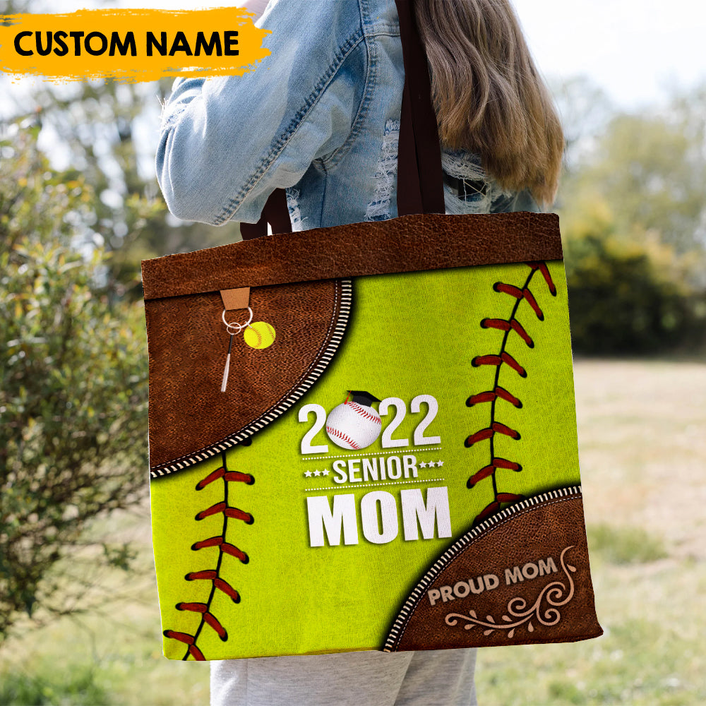 Proud 2022 Senior Mom - Personalized Leather Pattern Printed Tote Bag