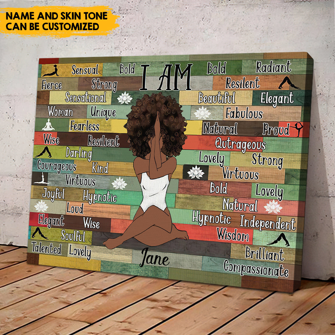 Afro Girl Yoga Vintage - Customized Name And Skintone Canvas