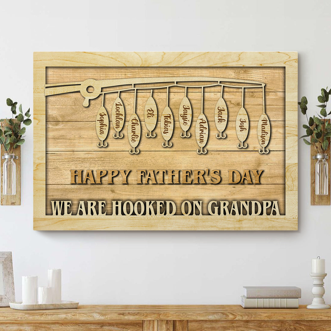 WE ARE HOOKED ON GRANDPA/DADDY - Personalized Canvas