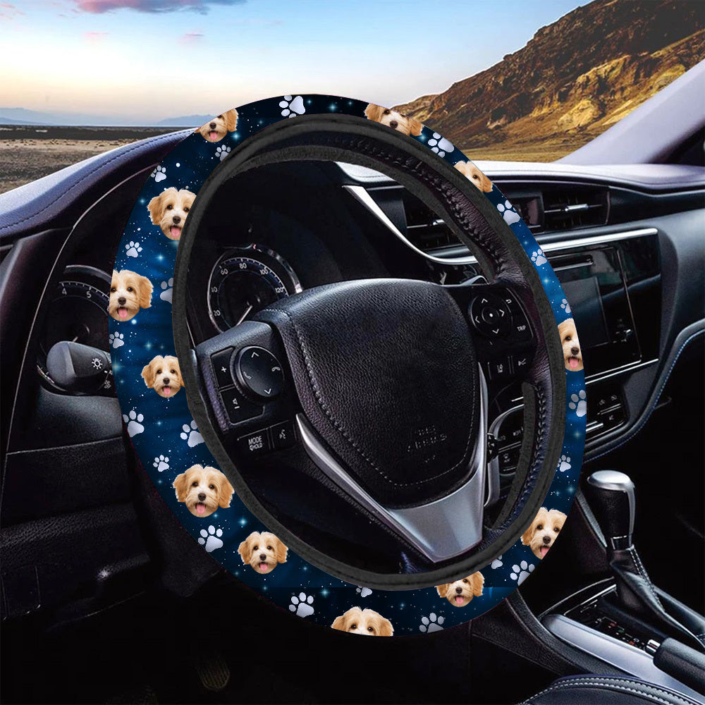 Custom Galaxy Dog Cat Photo Car Steering Wheel Cover, Pet Lover Gift