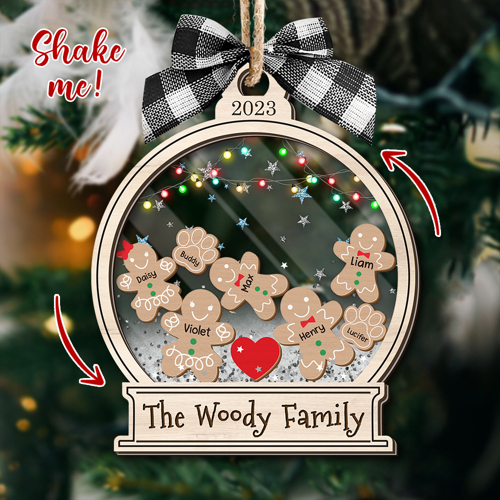 Personalized Shaker Ornament - Christmas Gift For Family - Gingerbread Family Cookies