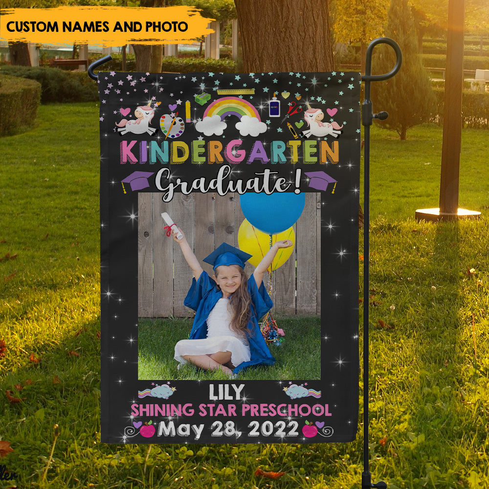 Graduation Shining Star - Unicorn Personalized Garden Flag For Preschool Graduated