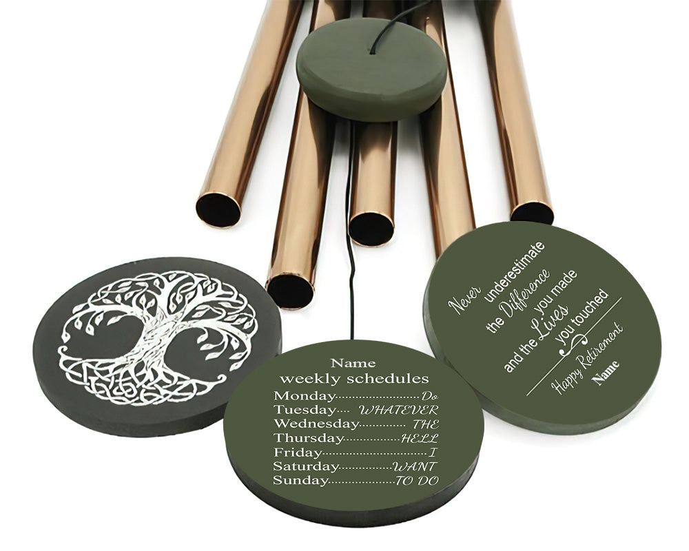 Personalized Retirement Wind Chimes With Name Or Photo, 5 Gold Tubes & Tree Of Life Zita Yen