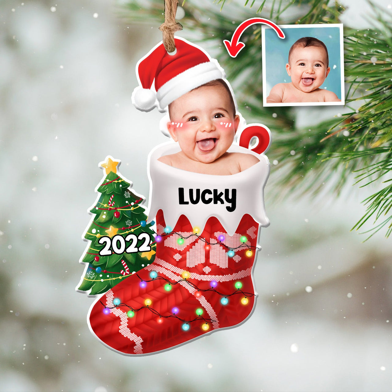 Upload Photo Baby First Christmas Acrylic Ornament, Customized Holiday Ornament CHI-YEN