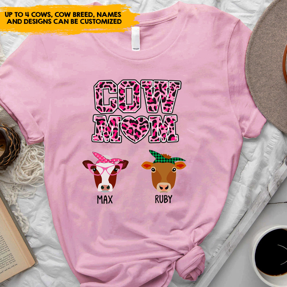 Cow Mom Leopard Pattern - Personalized Custom T-shirts, Gifts for Cow Lovers, Cattle Farmer