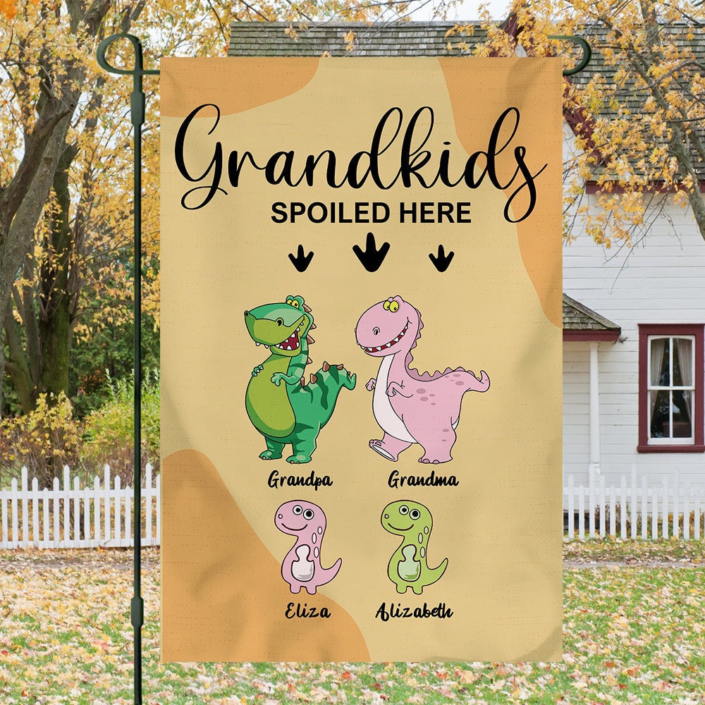 Grandkids Spoiled Here- Funny Personalized Garden Dinosaur Flag - Jonxifon