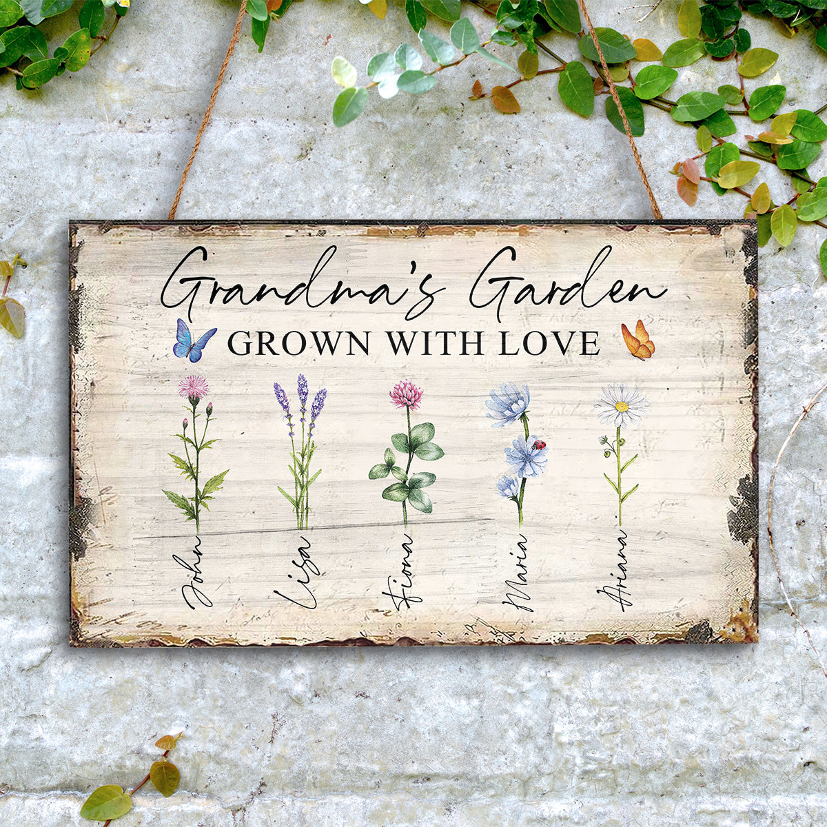 Grandma Garden of Love - Personalized Rectangle Wood Sign