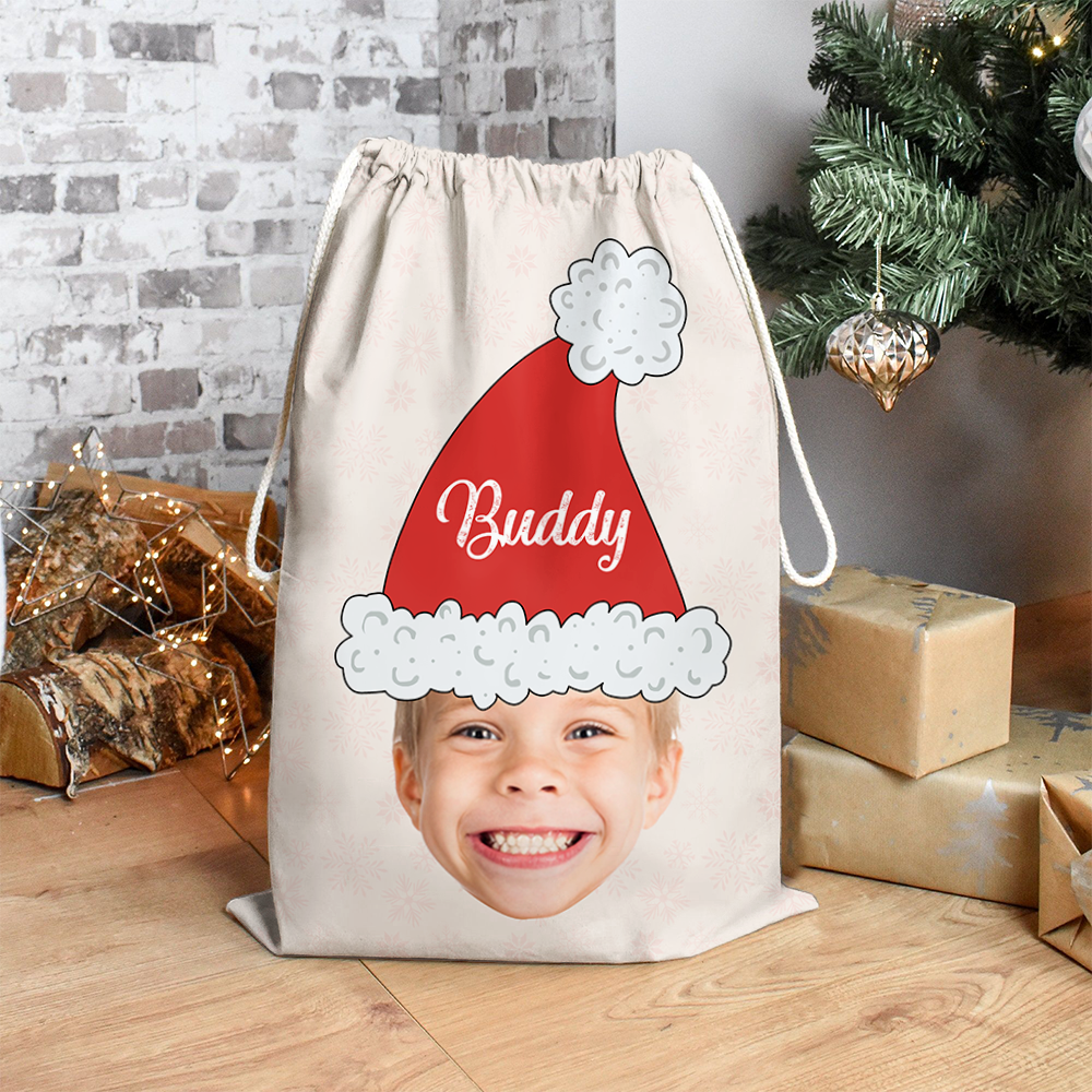 Custom Santa Hat With Name Photo Christmas Bag, Christmas Gift