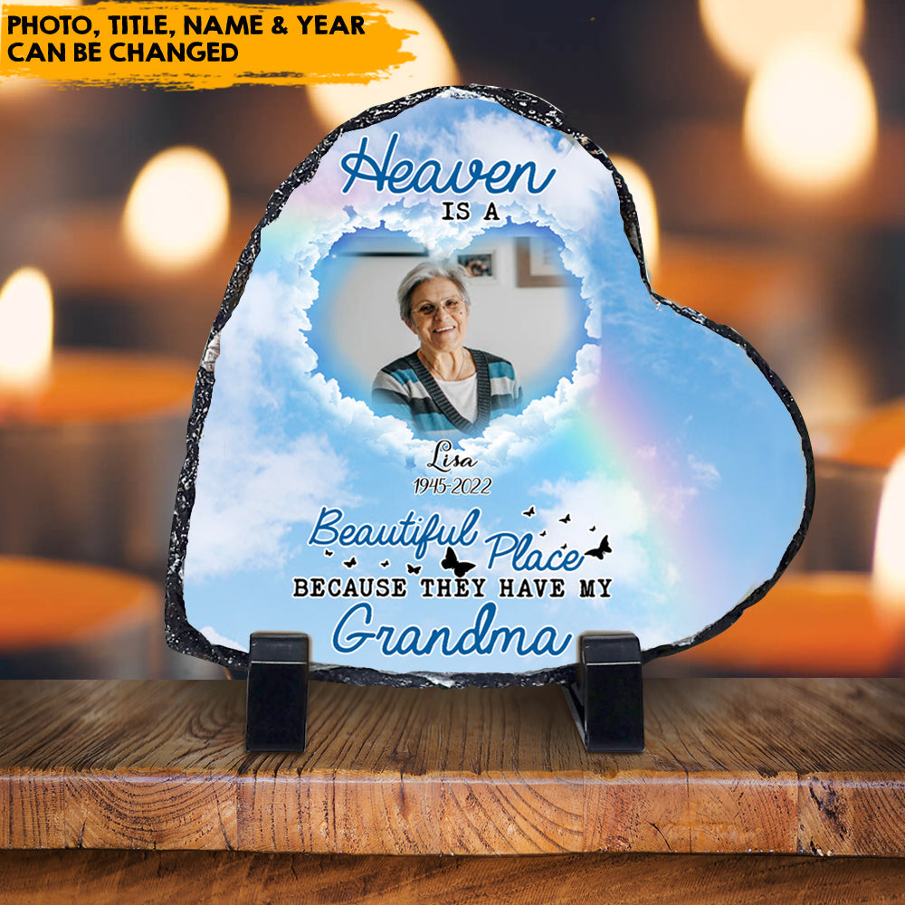 Heaven Is A Beautiful Place - Custom Memorial Heart-shaped Photo Slate