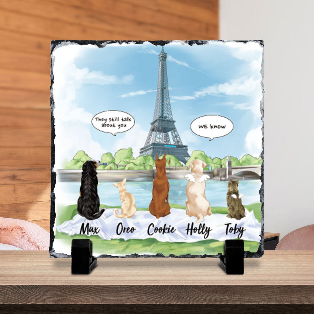 They still talk about you conversation, Pet Memorial Eiffel Tower Slate Photo, Dog Cat Loss Gifts - Jonxifon