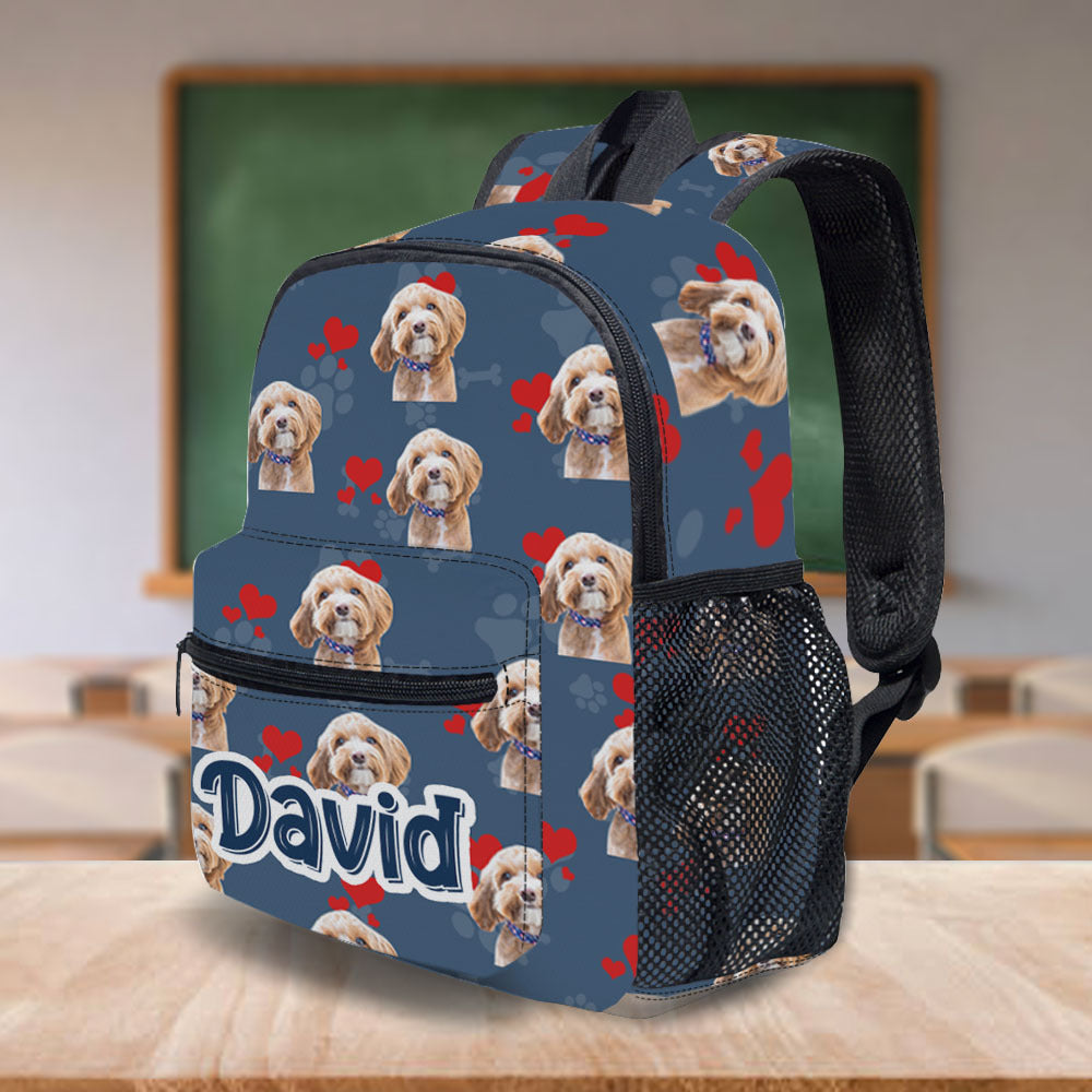 Custom Pet Photo I Go To School With My Dog Kid Backpack, Back-to-school Gift