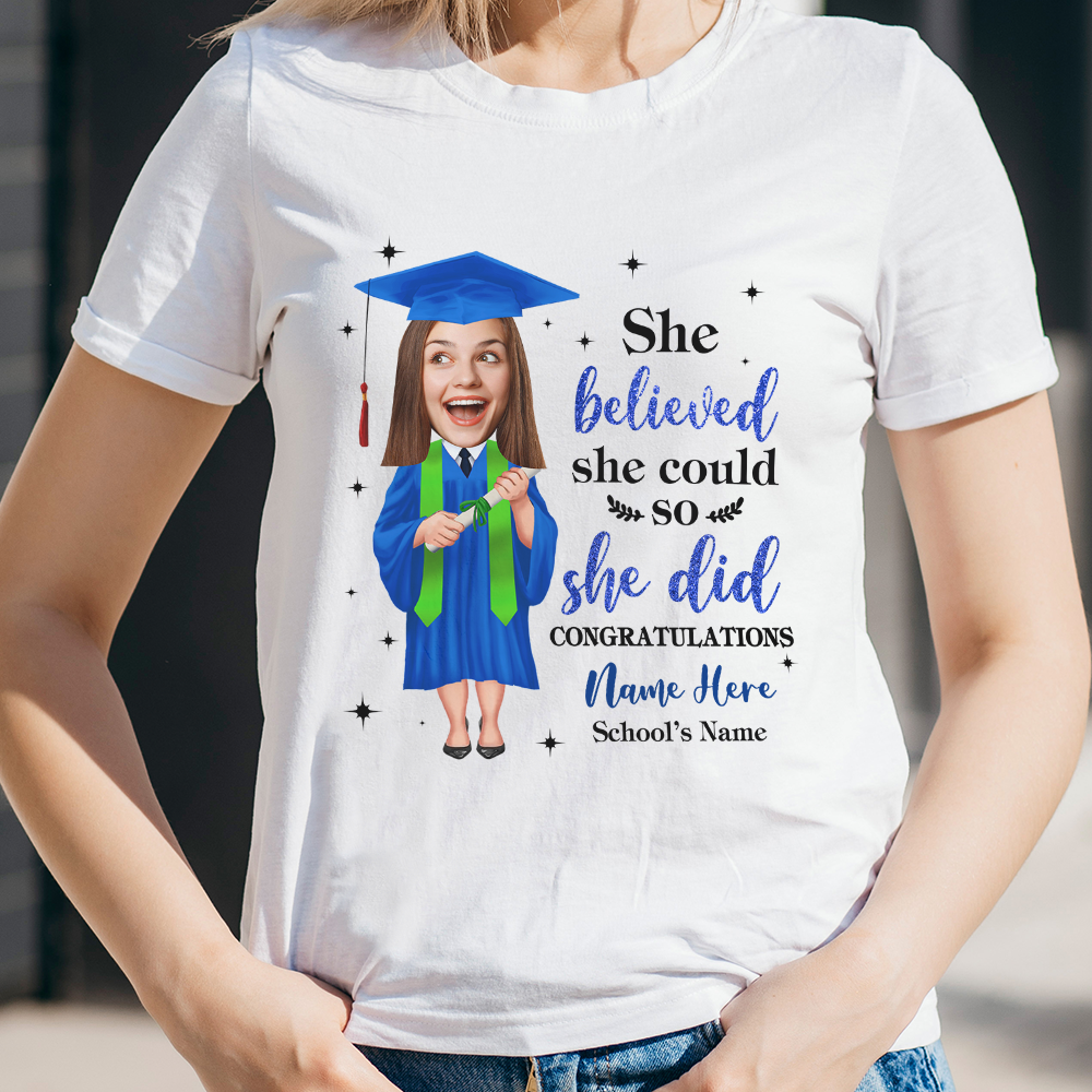 Personalized She Believed She Could Senior Class Of 2023 Graduation T-shirt, Grad Gift CustomCat