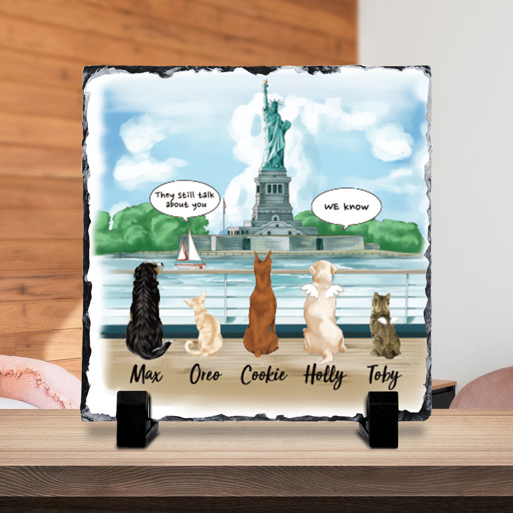 Personalized Pet Memorial Slate Photo-Dog Cat Loss Gifts-Pet Bereavement Gift-They still talk about you conversation-Statue Of Liberty - Jonxifon