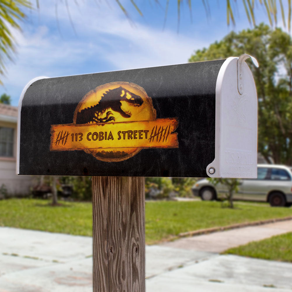 Orange Dinosaur - Customized Address Mailbox Cover