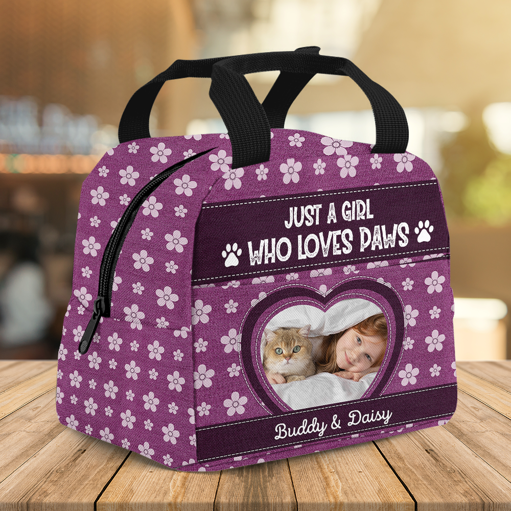 Personalized Photo Just A Girl Who Loves Paws Lunch Bag, Gift For Pet Lovers