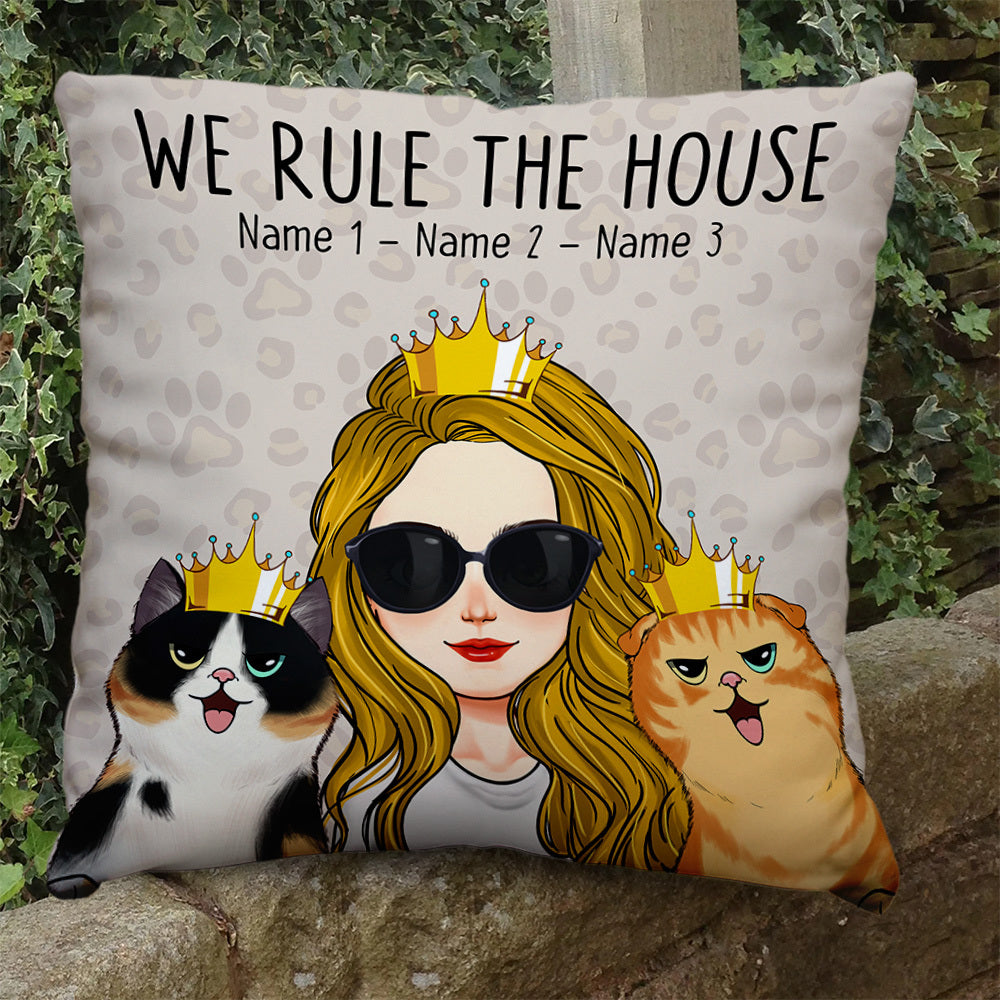 Personalized Dog Cat Mom We Rule The House Pillow, Gift For Cat Lover