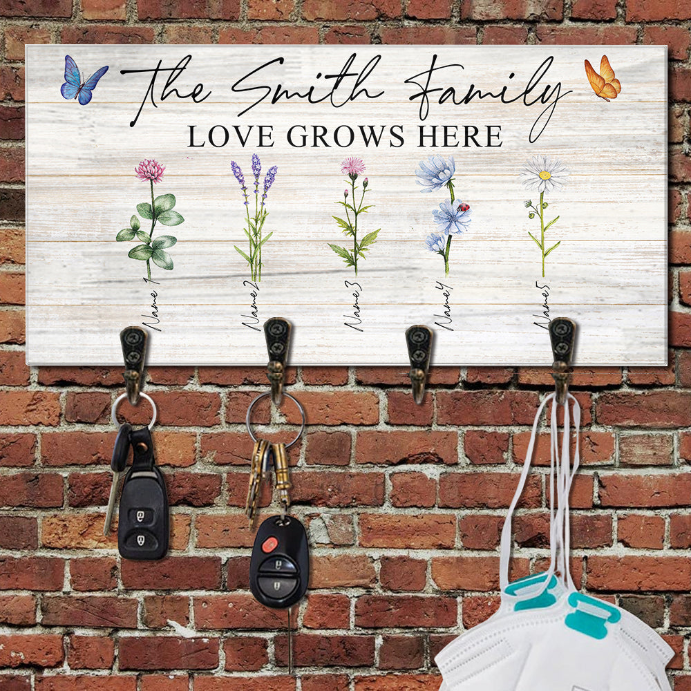 Love Grows Here Personalized Key Hanger, Key Holder