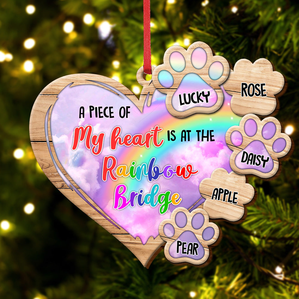 Piece Of Heart At Rainbow Bridge Dog Cat Loss Of Pet Memorial Personalized Wood Ornament Cutout CHI-YEN