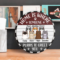 Thumbnail for Home Is Where Someone Purrs To Greet - Funny Door Sign For Cat Lovers - Jonxifon