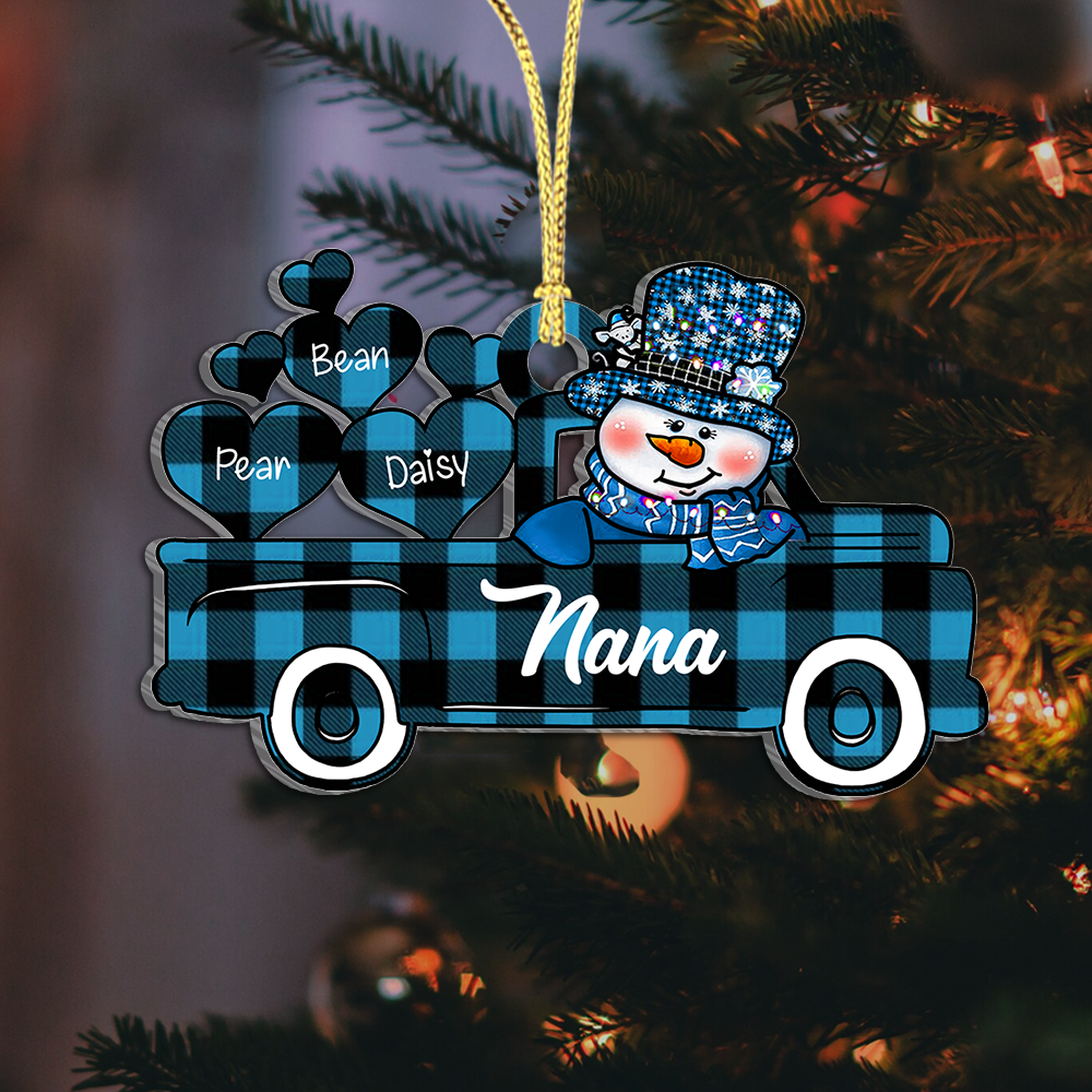 Personalized Christmas Truck Heart Grandkids Printed Acrylic Ornament, Christmas Gift For Grandma