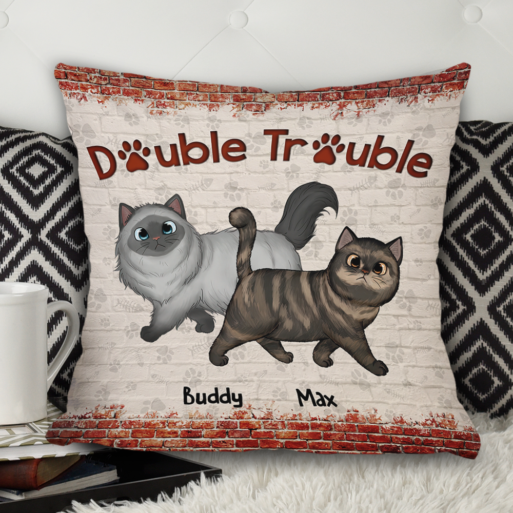 Personalized Double Trouble Cute Cat Pillow, Gift For Cat Lover CHI-YEN