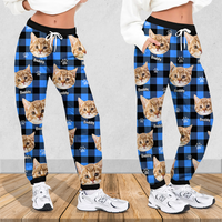 Thumbnail for Pet Photo With Name Multicolor Buffalo Plaid Sweatpants, Custom Gift For Men and Women Dung- Yen